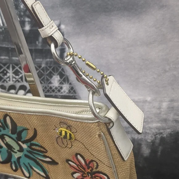 Coach LE Limited Bumble Bee Floral Y2K Mini Bag w Raffia Shoulder Purse - Picture 2 of 14